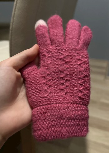 Kız Çocuk Örgü Pembe Eldiven - Görsel 4