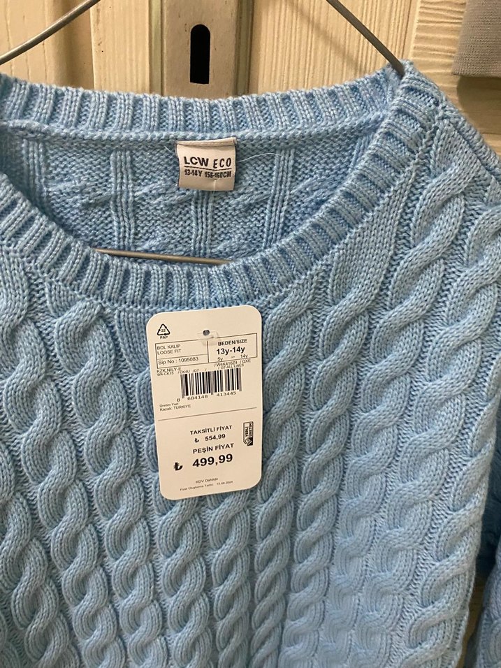 Mavi Örgü Kadın Kazak - Görsel 2