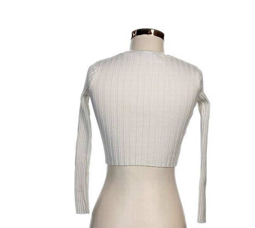 Beyaz Pilili Uzun Kollu Triko Kadın Kazak - Görsel 2