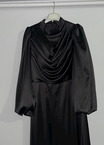 Diğer Siyah Uzun Drapeli Gotik Elbise