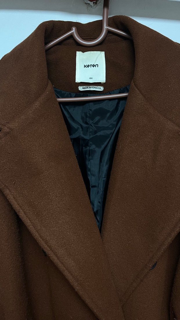 Kahverengi Kuşaklı Uzun Kadın Koton Kaban - Görsel 3