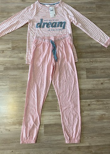 s Beden Pembe Baskılı Kısa Kollu Rahat Pijama Takımı LCW