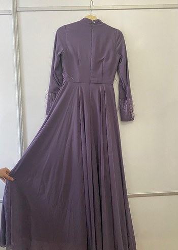 Uzun Kollu Mor İşlemeli Kadın Elbise - Görsel 8