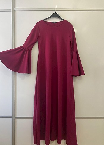 Bordo Uzun Kollu Salaş Kadın Elbise - Görsel 2