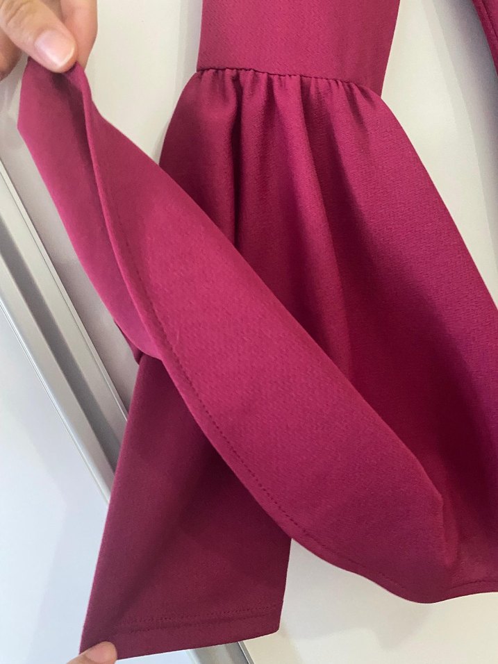 Bordo Uzun Kollu Salaş Kadın Elbise - Görsel 5