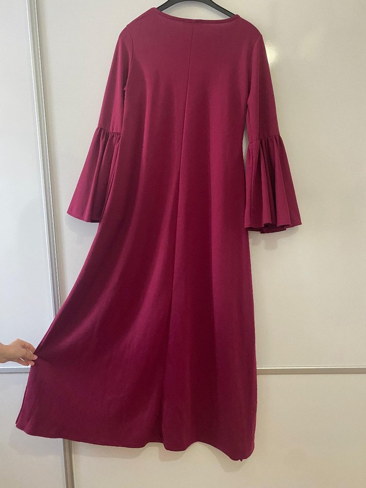 Bordo Uzun Kollu Salaş Kadın Elbise - Görsel 3