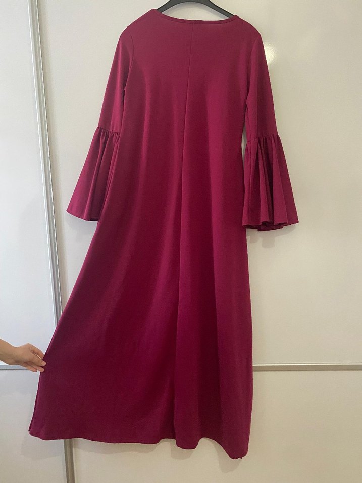 Bordo Uzun Kollu Salaş Kadın Elbise - Görsel 4