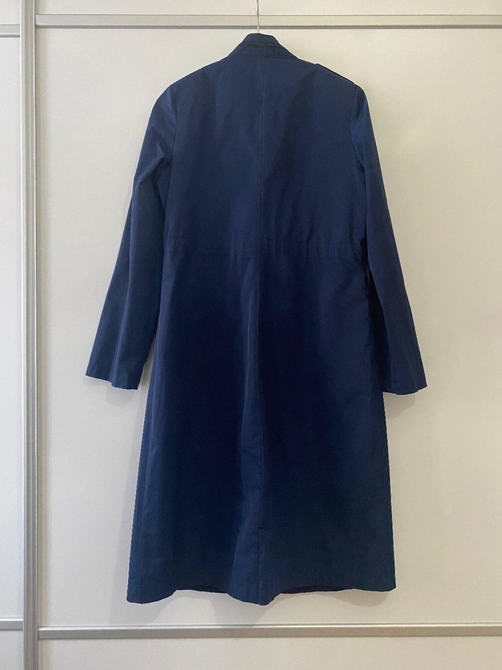 Düğmeli Lacivert Uzun Kadın Trençkot - Görsel 4