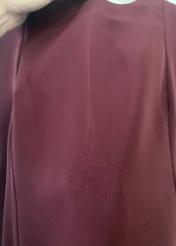 Bordo Uzun Kolsuz Drapeli Elbise - Görsel 6