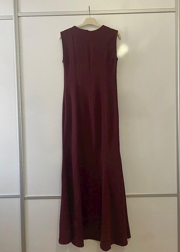 Bordo Uzun Kolsuz Drapeli Elbise - Görsel 3