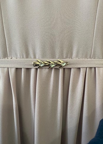 Uzun Kollu Pudra Renkli Elbise - Görsel 9