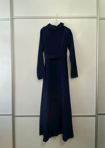 Lacivert Uzun Kollu Kadın Uzun Elbise - Görsel 10