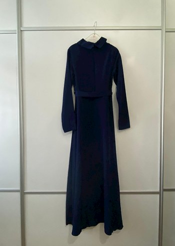 Lacivert Uzun Kollu Kadın Uzun Elbise - Görsel 9