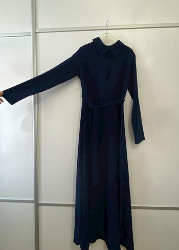 Lacivert Uzun Kollu Kadın Uzun Elbise - Görsel 12