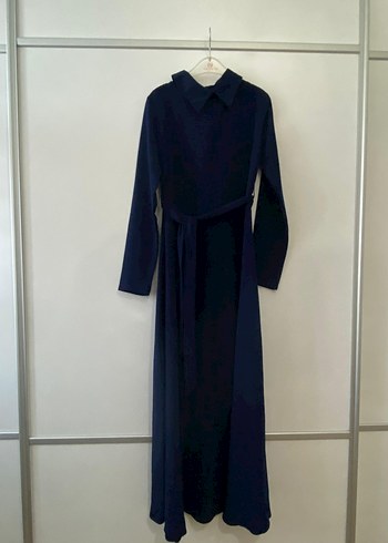 Lacivert Uzun Kollu Kadın Uzun Elbise - Görsel 7