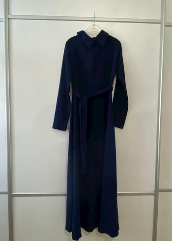 Lacivert Uzun Kollu Kadın Uzun Elbise - Görsel 6