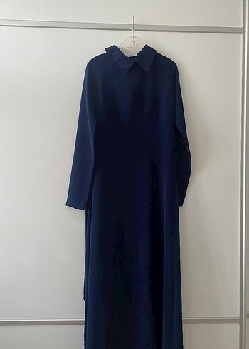 Lacivert Uzun Kollu Kadın Uzun Elbise - Görsel 2
