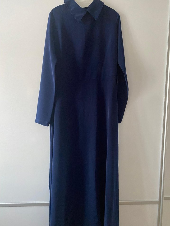 Lacivert Uzun Kollu Kadın Uzun Elbise - Görsel 5