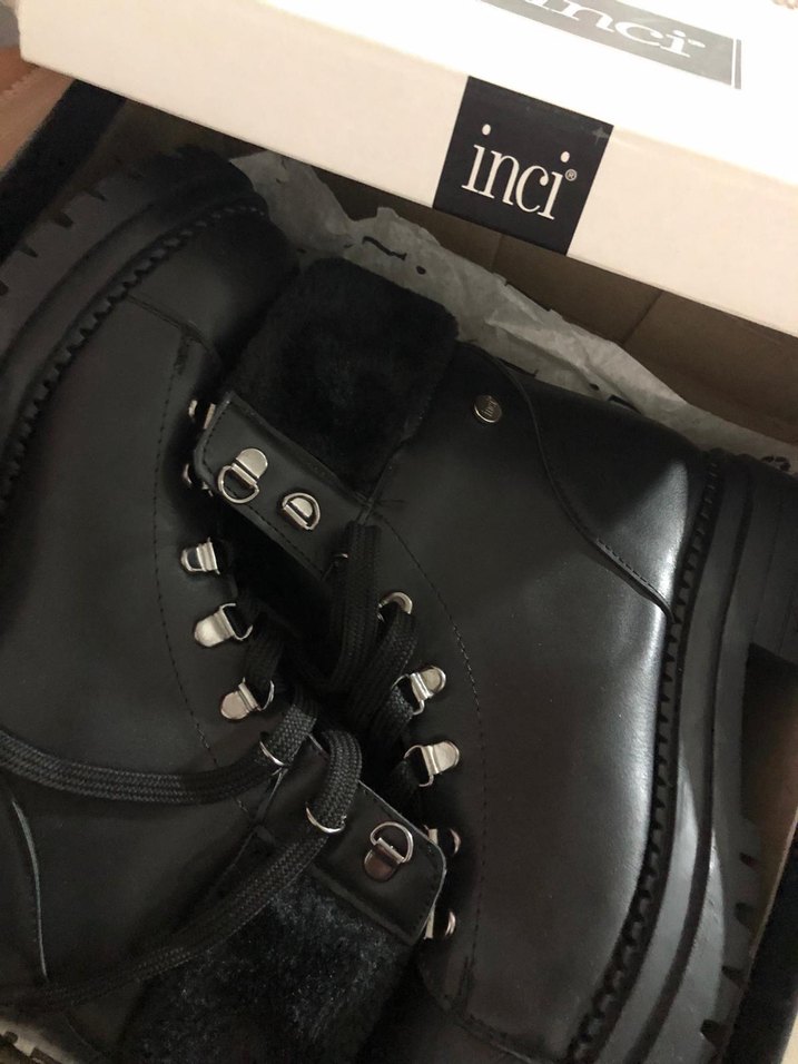 Siyah Deri Platform Topuklu Kürklü Kadın Bot - Görsel 3