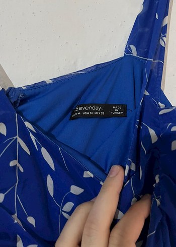 Mavi Drapeli Uzun Askılı Abiye Elbise - Görsel 2