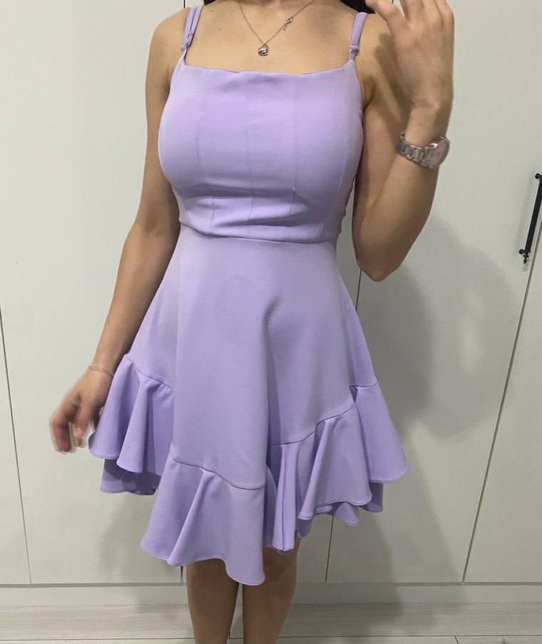 Mor Mini V Yaka Fırfırlı Elbise - Görsel 3