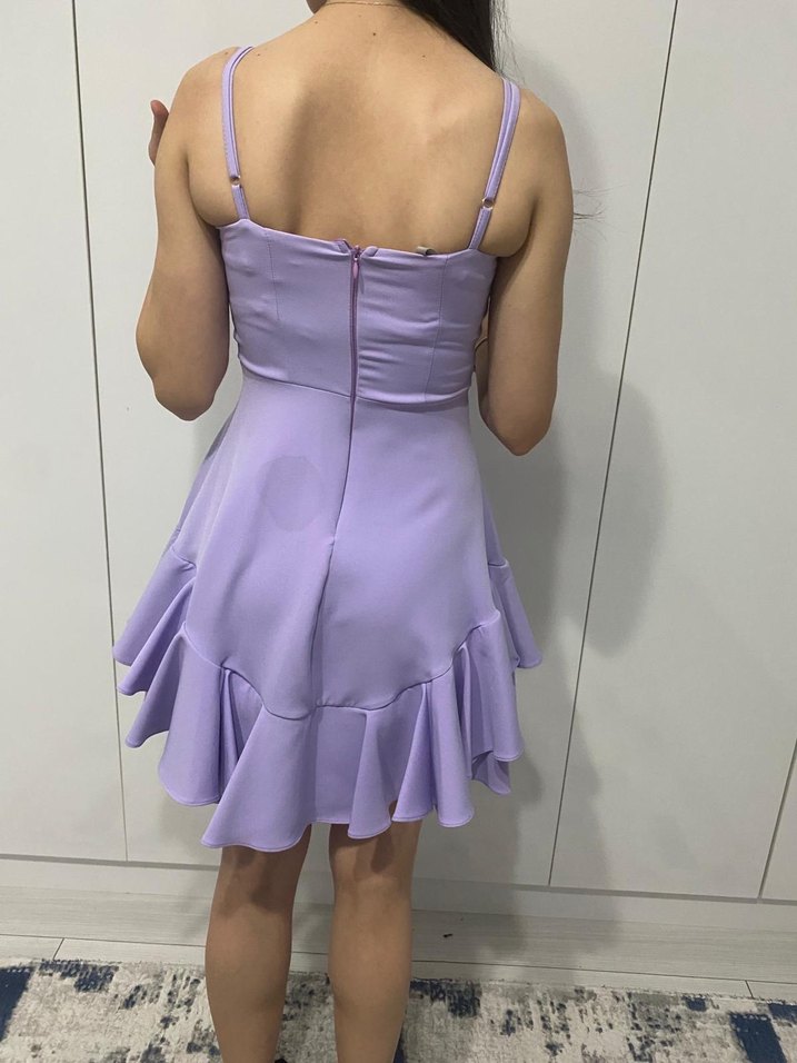 Mor Mini V Yaka Fırfırlı Elbise - Görsel 2