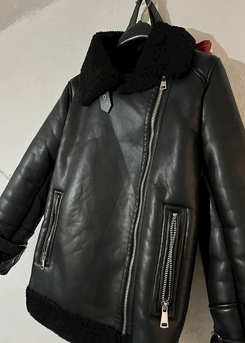 Kürk Detaylı Siyah Deri Biker Ceket - Görsel 5