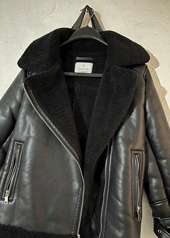 Kürk Detaylı Siyah Deri Biker Ceket - Görsel 2