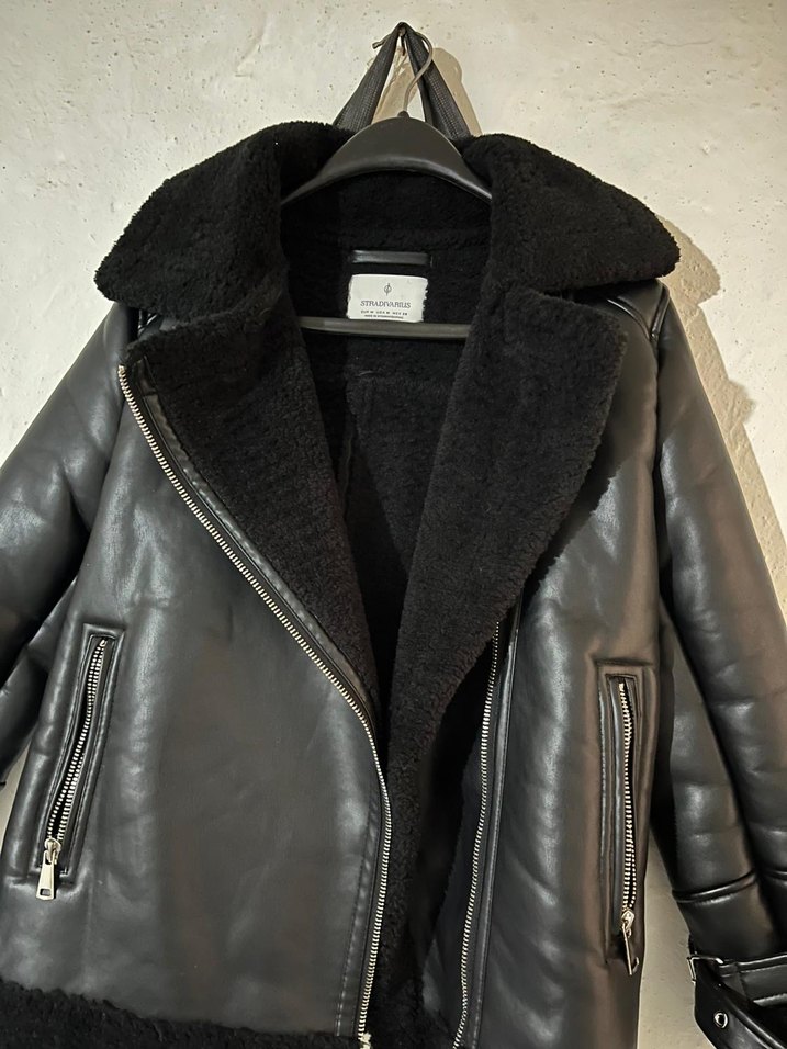 Kürk Detaylı Siyah Deri Biker Ceket - Görsel 2