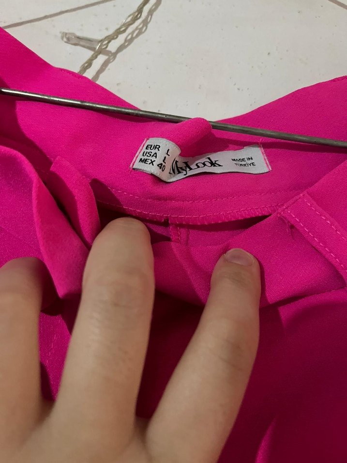 Pembe Düğmeli Salaş Midi Kadın Pantolon - Görsel 2