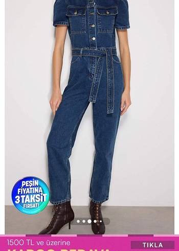 Kısa Kollu Kot Tulum - Görsel 2