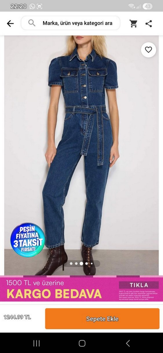 Kısa Kollu Kot Tulum - Görsel 2