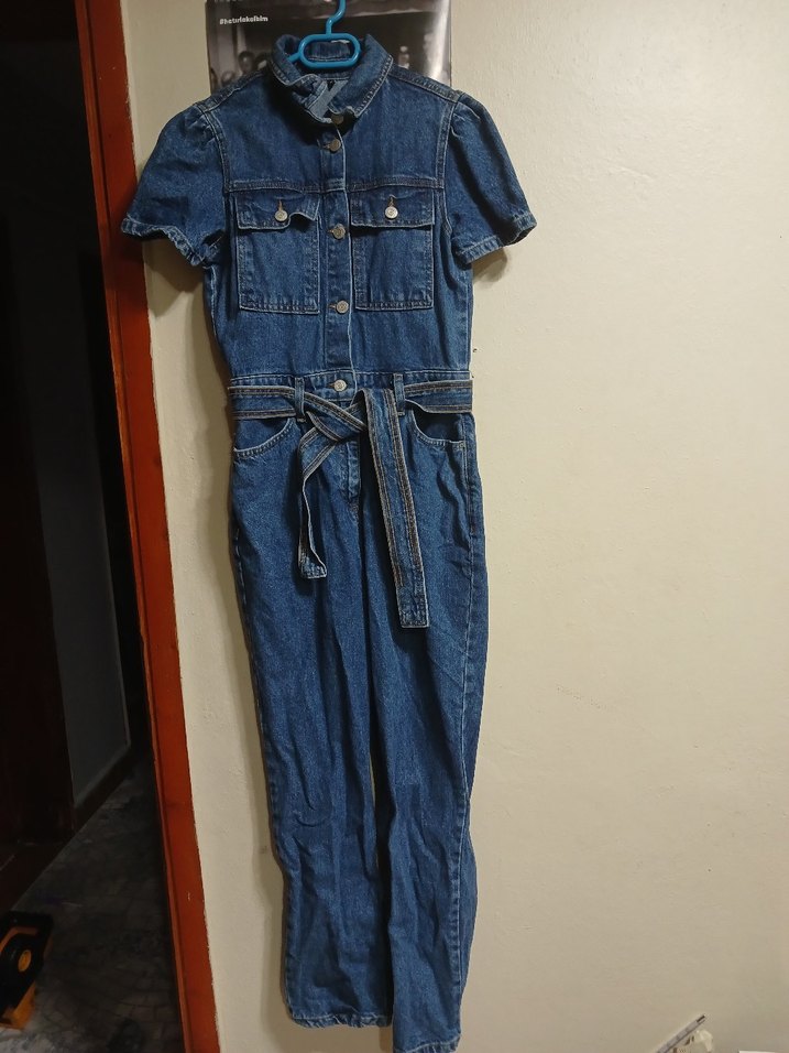 Kısa Kollu Kot Tulum - Görsel 3