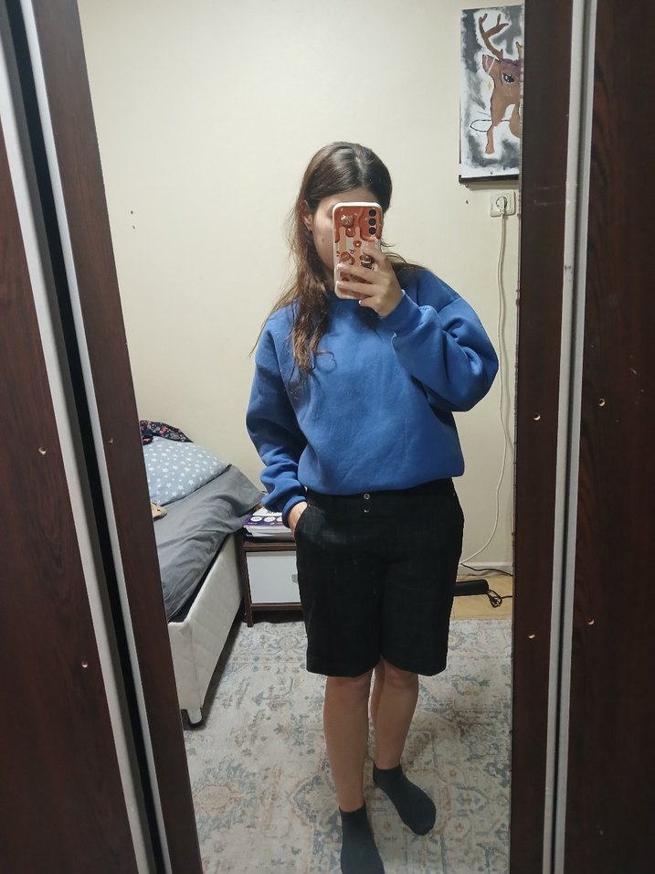 Düğmeli Gri Kadın Bermuda Şort - Görsel 2