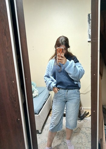 Mavi Rahat Kesim Midi Kadın Kot Kapri - Görsel 4