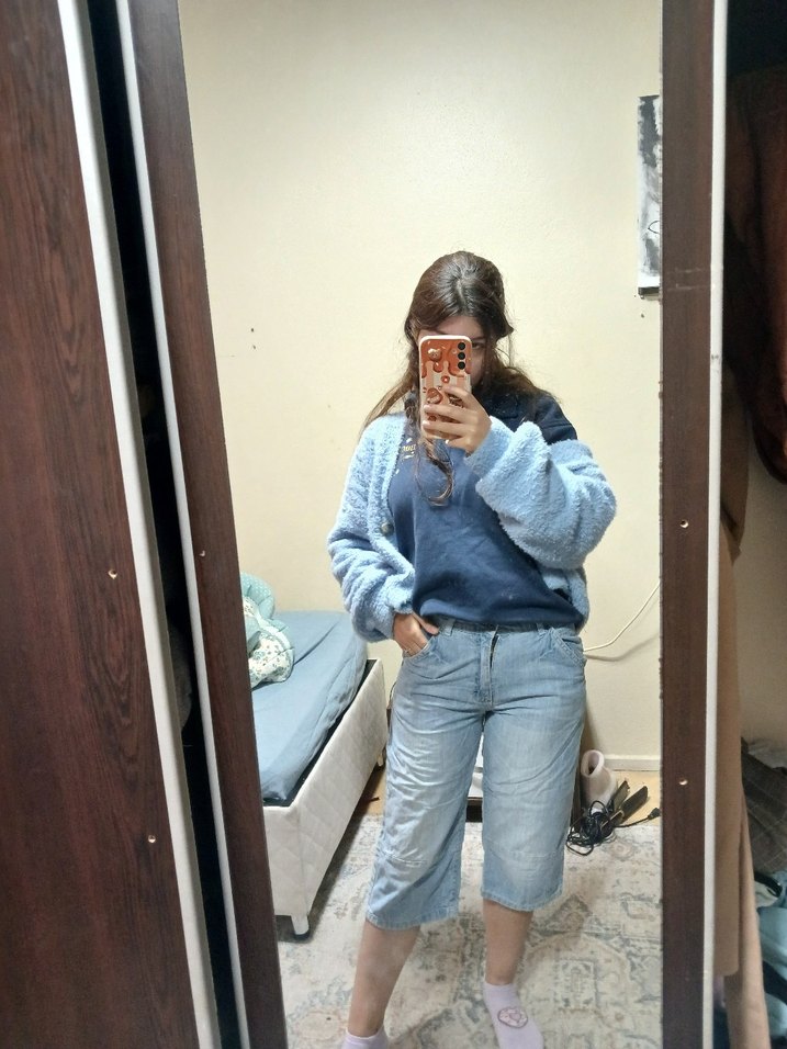 Mavi Rahat Kesim Midi Kadın Kot Kapri - Görsel 4