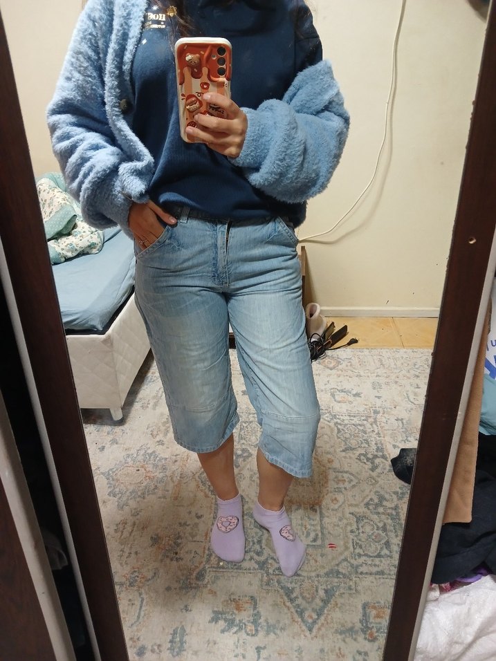 Mavi Rahat Kesim Midi Kadın Kot Kapri - Görsel 5