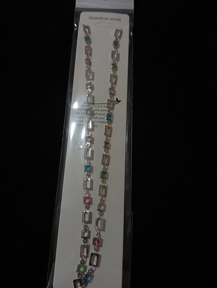 Renkli Taşlı Uzun Zincir Kolye - Görsel 3