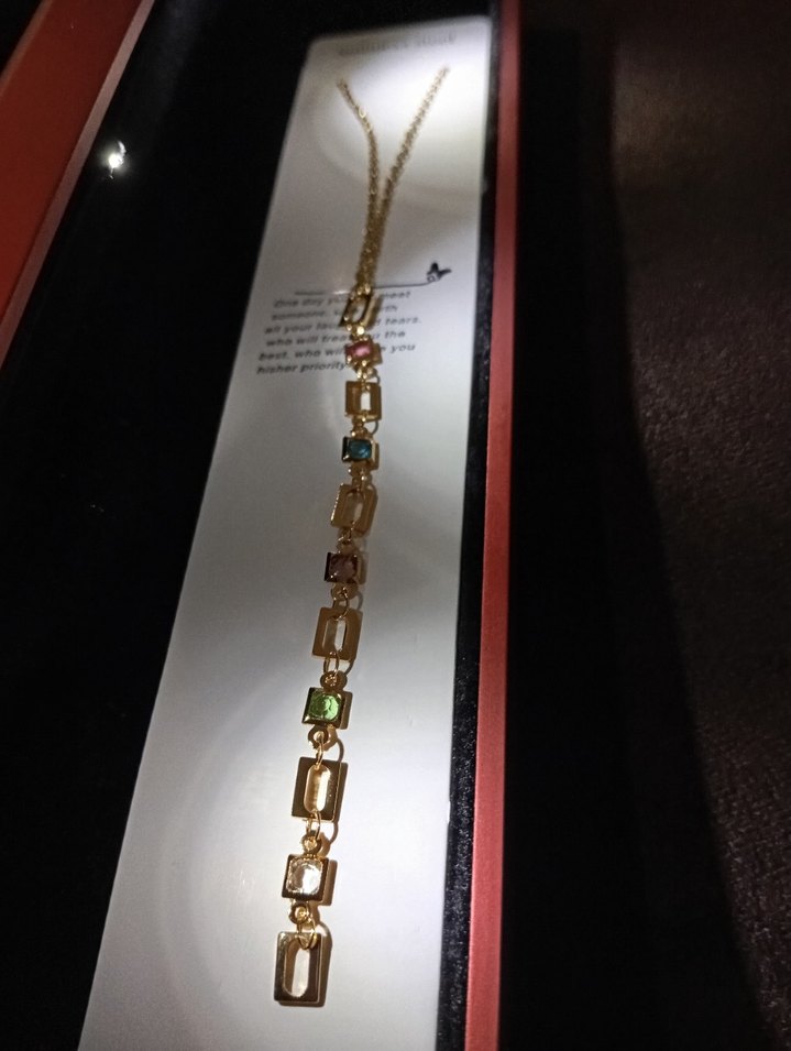 Altın Renkli Uzun Zincir Detaylı Kadın Kolye - Görsel 2