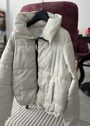 Beyaz Fermuarlı Kadın Kışlık Mont - Görsel 4