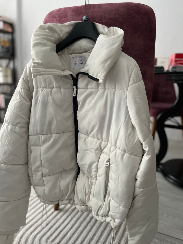 Beyaz Fermuarlı Kadın Kışlık Mont - Görsel 4