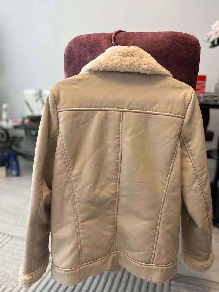 Kürk Detaylı Beyaz Deri Kadın Ceket - Görsel 3