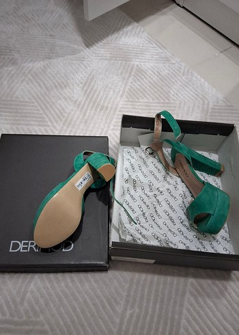 DERIMOD 37 Numara Yeşil Süet Platform Topuklu Kadın Ayakkabı - Görsel 3