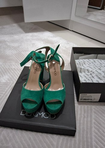 DERIMOD 37 Numara Yeşil Süet Platform Topuklu Kadın Ayakkabı - Görsel 7