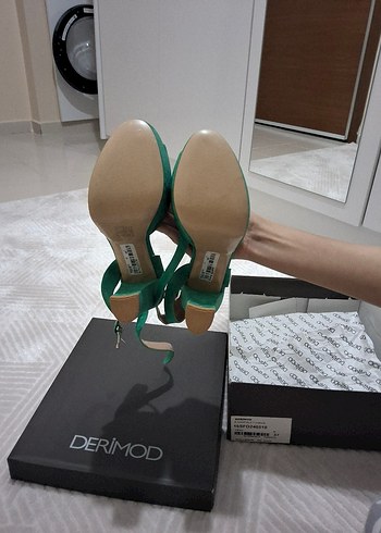 DERIMOD 37 Numara Yeşil Süet Platform Topuklu Kadın Ayakkabı - Görsel 5