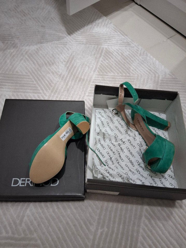 DERIMOD 37 Numara Yeşil Süet Platform Topuklu Kadın Ayakkabı - Görsel 3