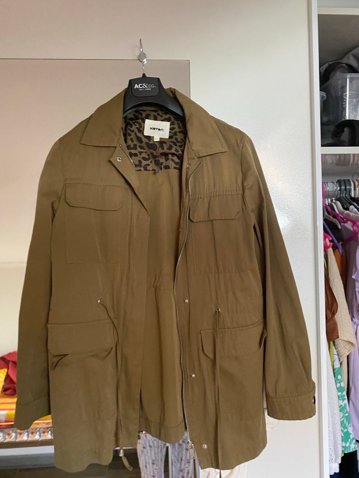 Haki renk koton trençkot ceket - Görsel 4