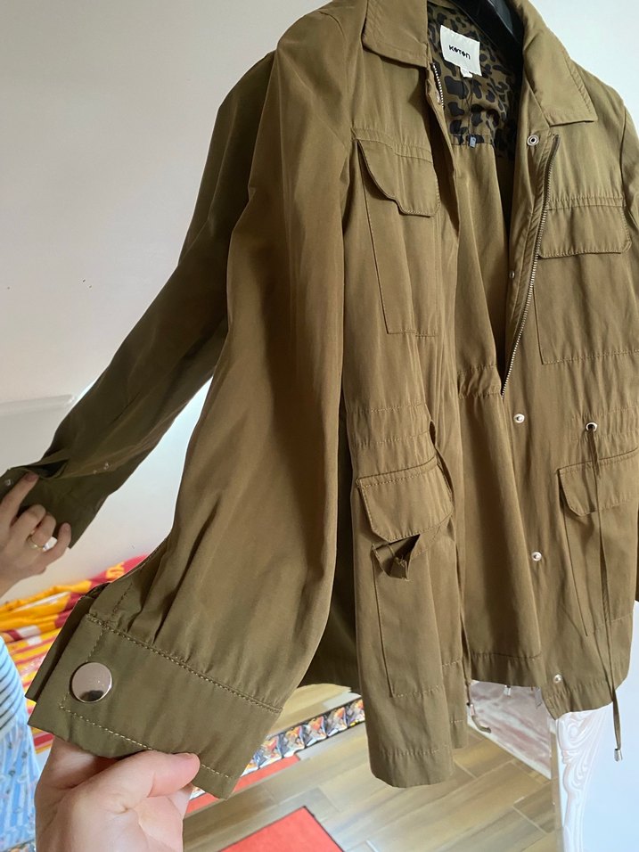 Haki renk koton trençkot ceket - Görsel 3