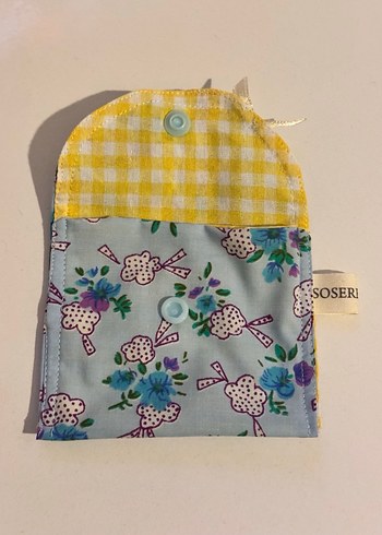 Düğmeli Vintage Kadın Cüzdanı Mavi Çiçekli - Görsel 2