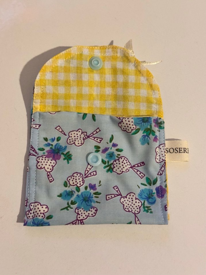 Düğmeli Vintage Kadın Cüzdanı Mavi Çiçekli - Görsel 2